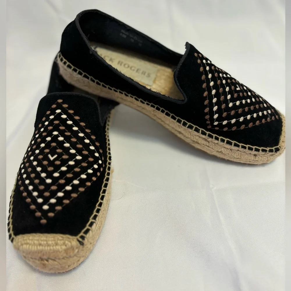 Jack Rogers Luna Suede Embroidered Detail Slip On Espadrilles Women Size 9.5